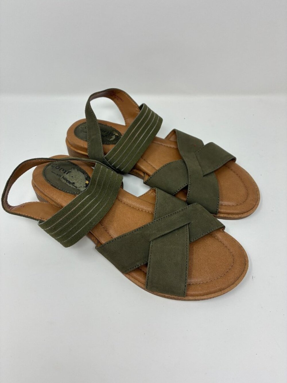 Comfortiva Olive Green Leather Slingback Sandals 9M Boho